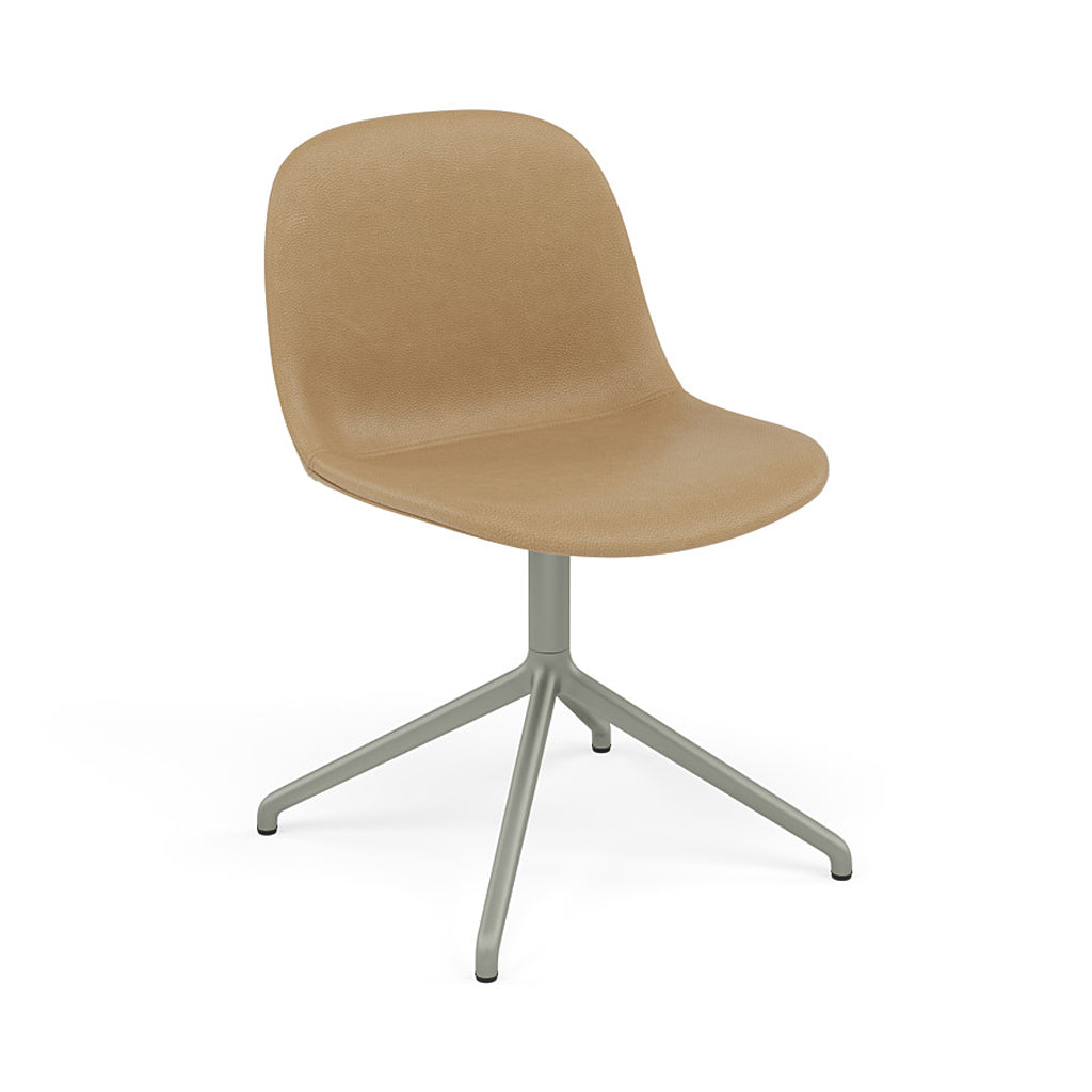 Fiber Side Chair: Swivel Base with Return + Recycled Shell + Upholstered + Dusty Green