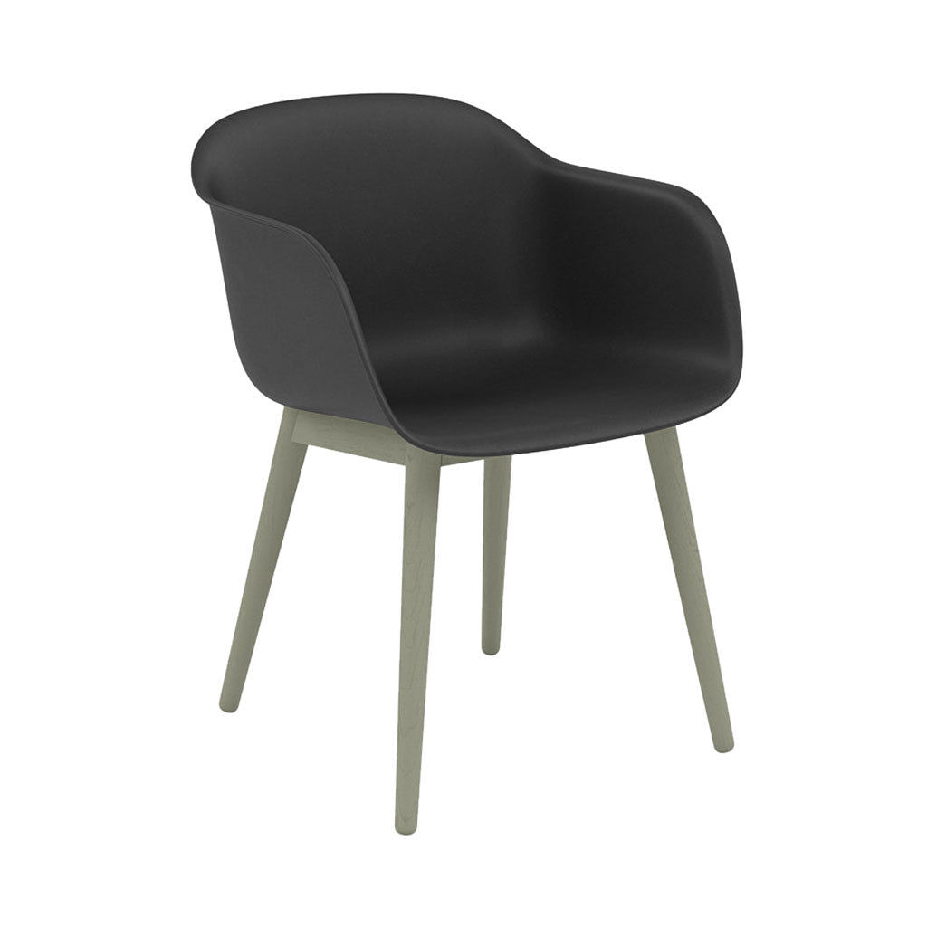 Fiber Armchair: Wood Base + Recycled Shell + Dusty Green + Black