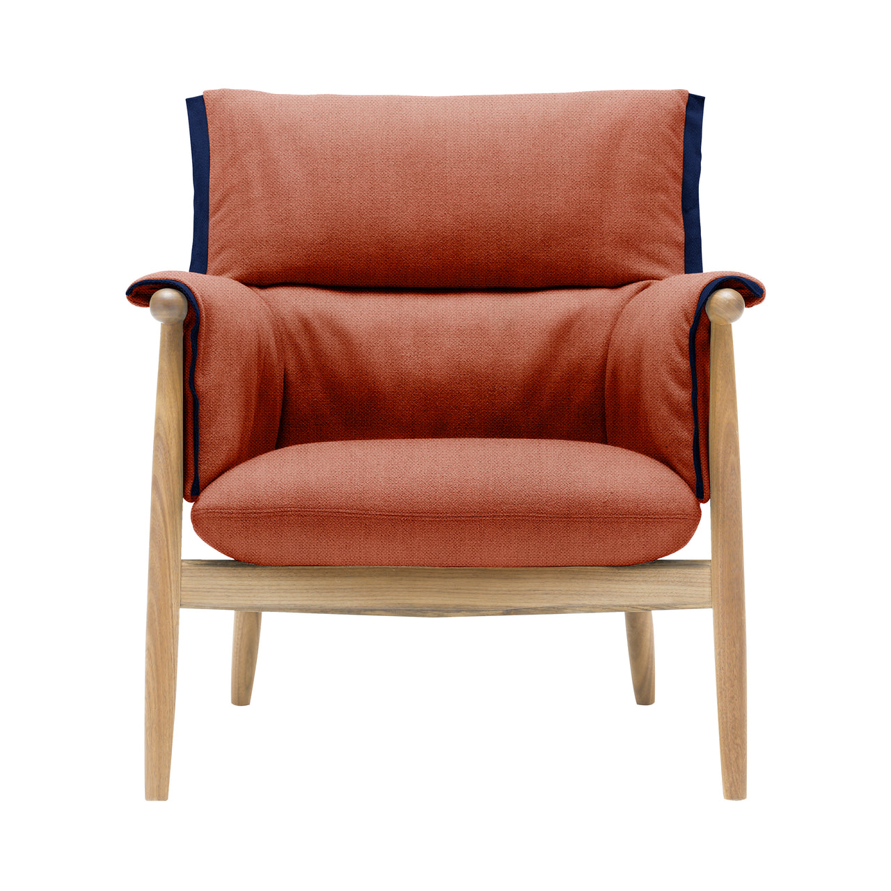 E015 Embrace Lounge Chair: Dark Blue Edging Strip + Soaped Oak