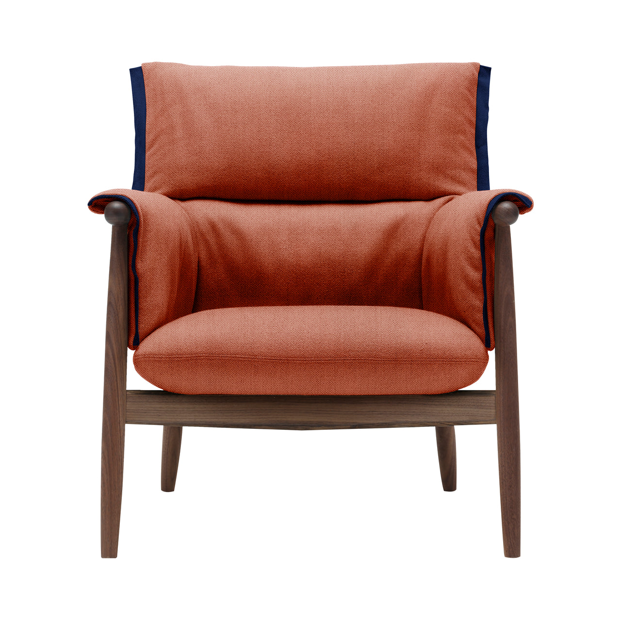 E015 Embrace Lounge Chair: Dark Blue Edging Strip + Oiled Walnut