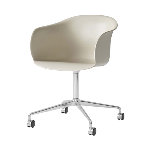 Elefy Chair JH36: Swivel Base + Castors + Soft Beige + Polished Aluminum