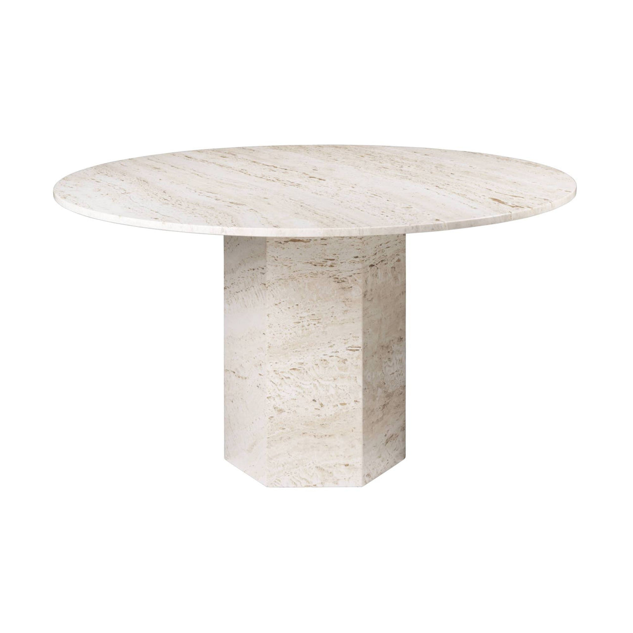 Epic Round Dining Table: Travertine + Neutral White