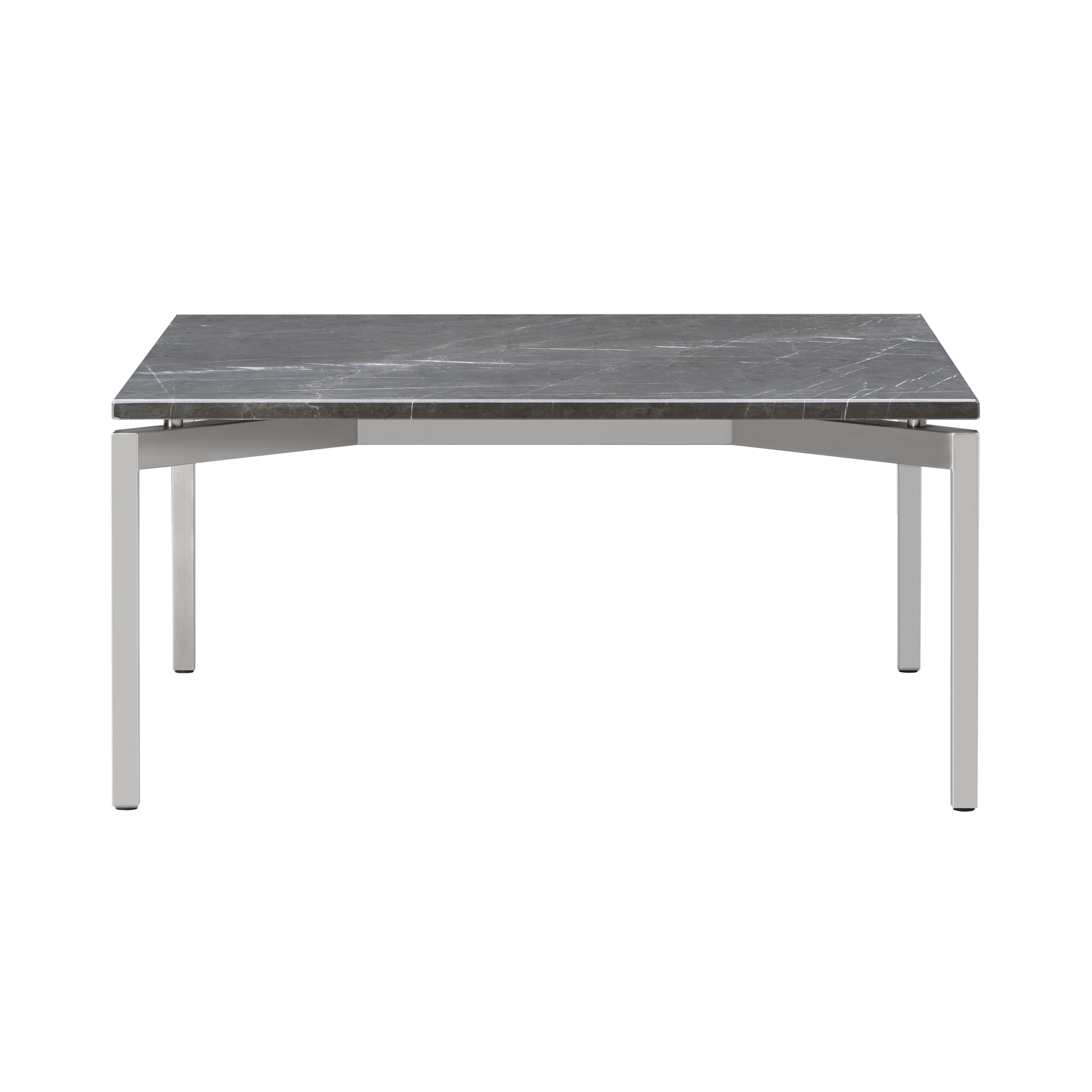 EJ66 Coffee Table: Square + Grey Pietra + Stainless Steel