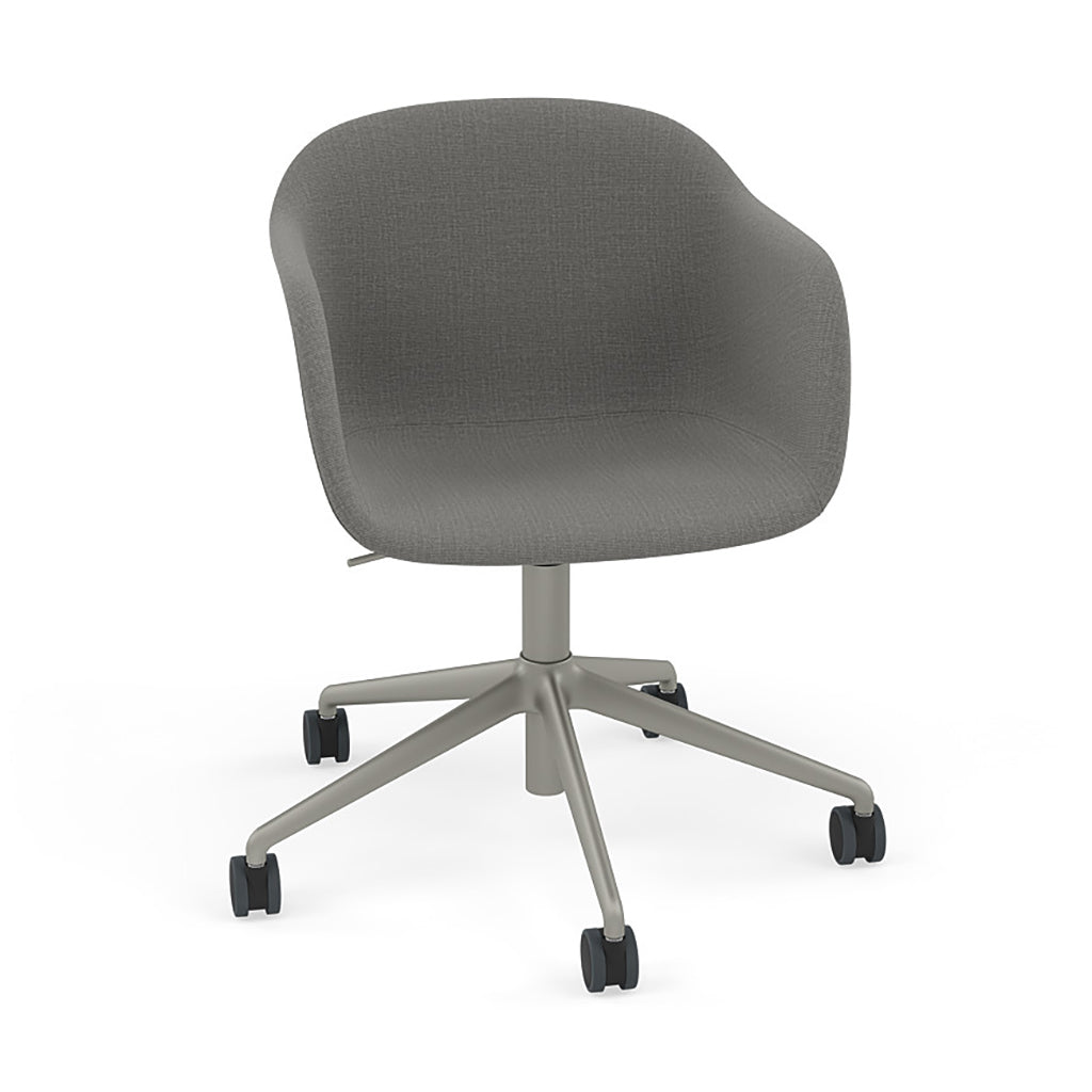 Fiber Armchair: Swivel Base with Castors & Gaslift + Recycled Shell + Upholstered + Grey