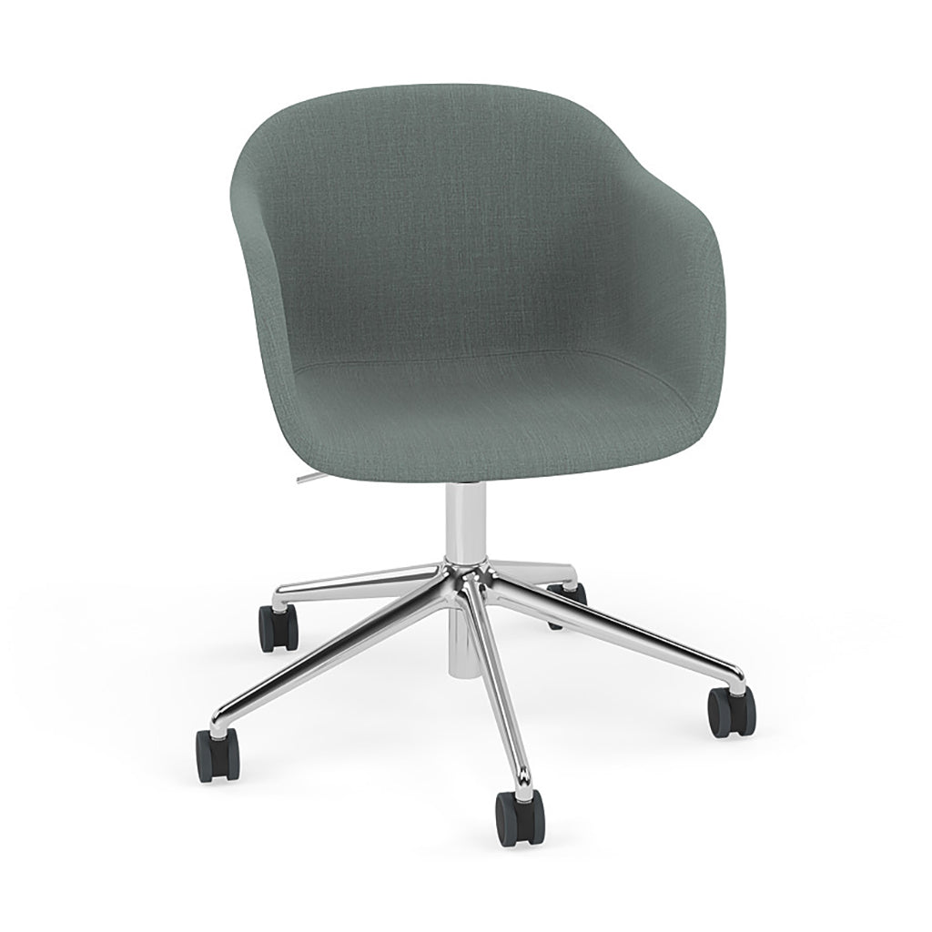 Fiber Armchair: Swivel Base with Castors & Gaslift + Recycled Shell + Upholstered + Polished Aluminum
