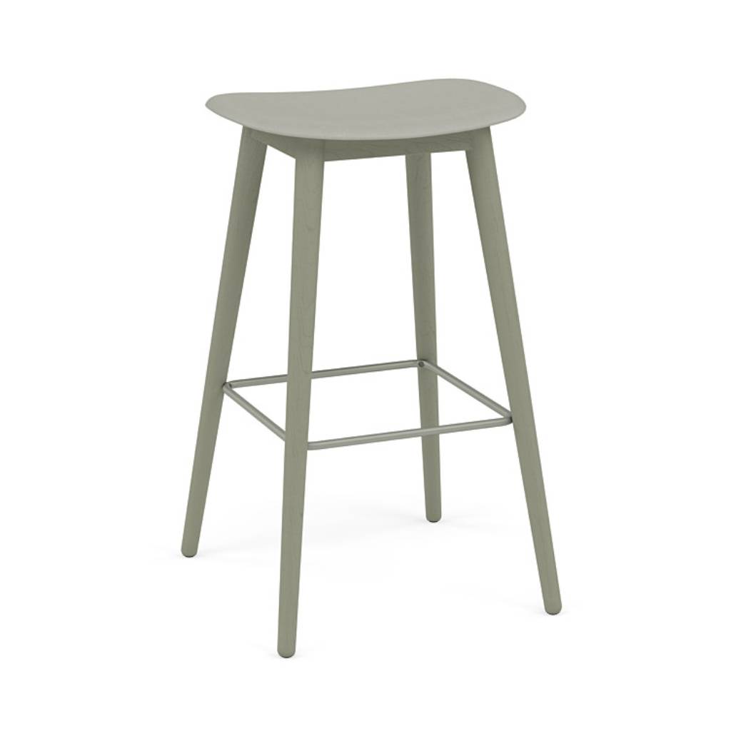 Fiber Bar + Counter Stool: Wood Base + Bar + Dusty Green + Grey