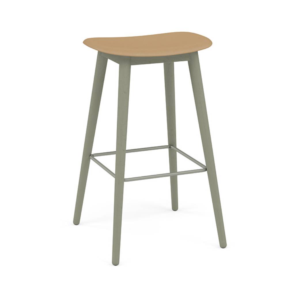 Fiber Bar + Counter Stool: Wood Base + Bar + Dusty Green + Ochre