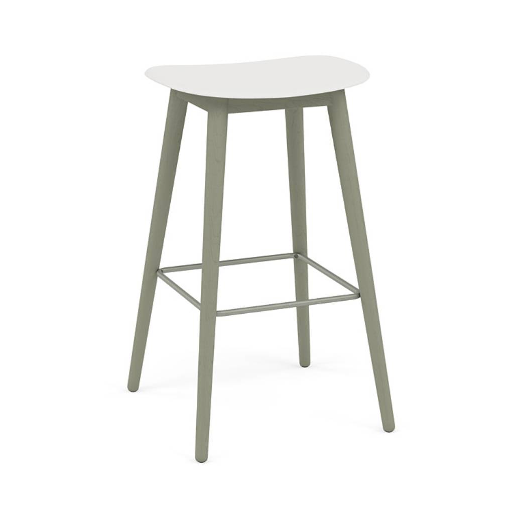 Fiber Bar + Counter Stool: Wood Base + Bar + Dusty Green + Natural White