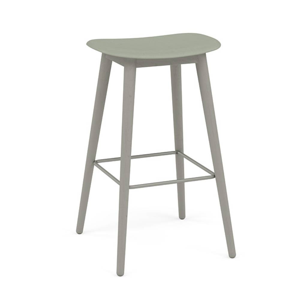 Fiber Bar + Counter Stool: Wood Base + Bar + Grey + Dusty Green