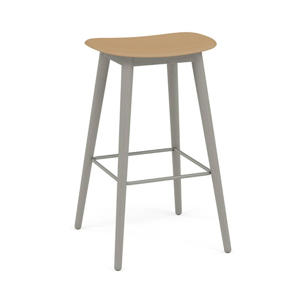 Fiber Bar + Counter Stool: Wood Base + Bar + Grey + Ochre