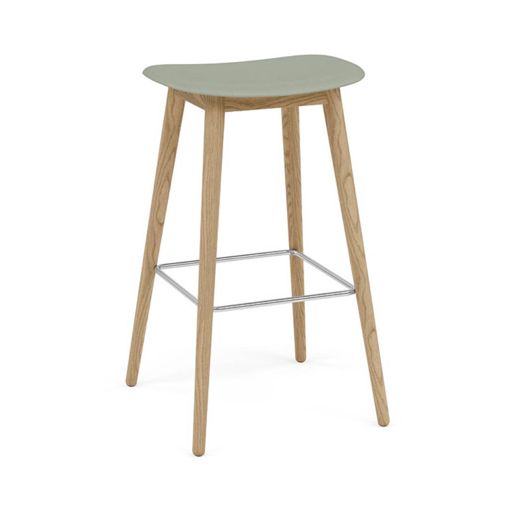 Fiber Bar + Counter Stool: Wood Base + Bar + Oak + Dusty Green