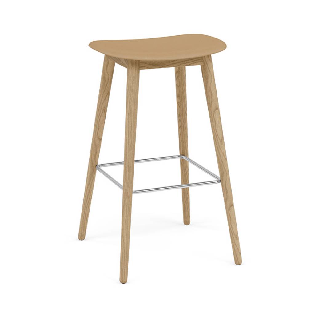 Fiber Bar + Counter Stool: Wood Base + Bar + Oak + Ochre