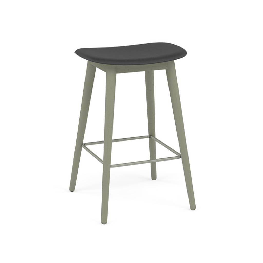 Fiber Bar + Counter Stool: Wood Base + Counter + Dusty Green + Black