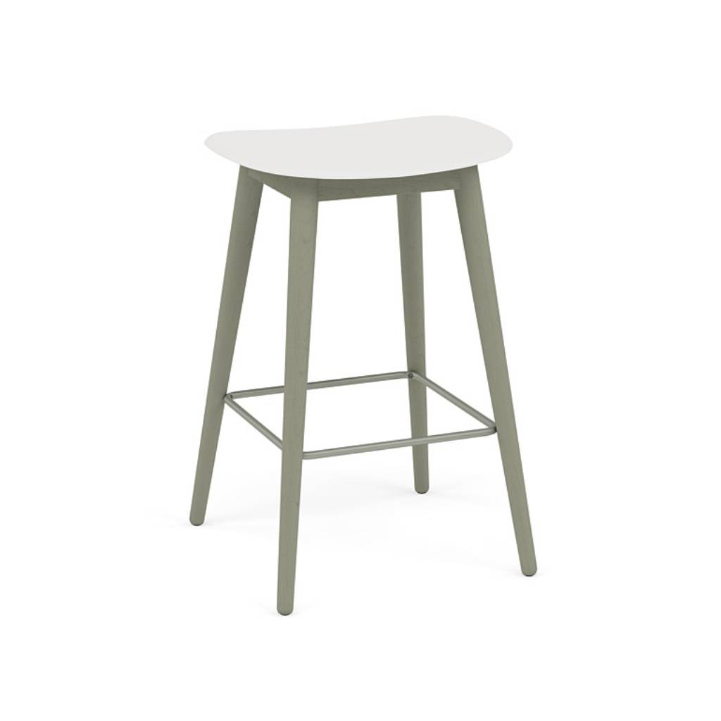 Fiber Bar + Counter Stool: Wood Base + Counter + Dusty Green + Natural White