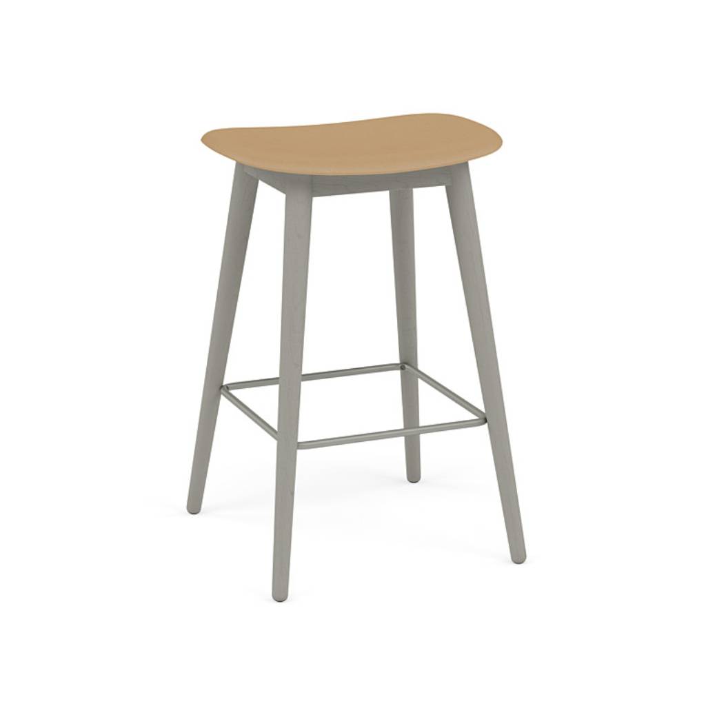 Fiber Bar + Counter Stool: Wood Base + Counter + Grey + Ochre