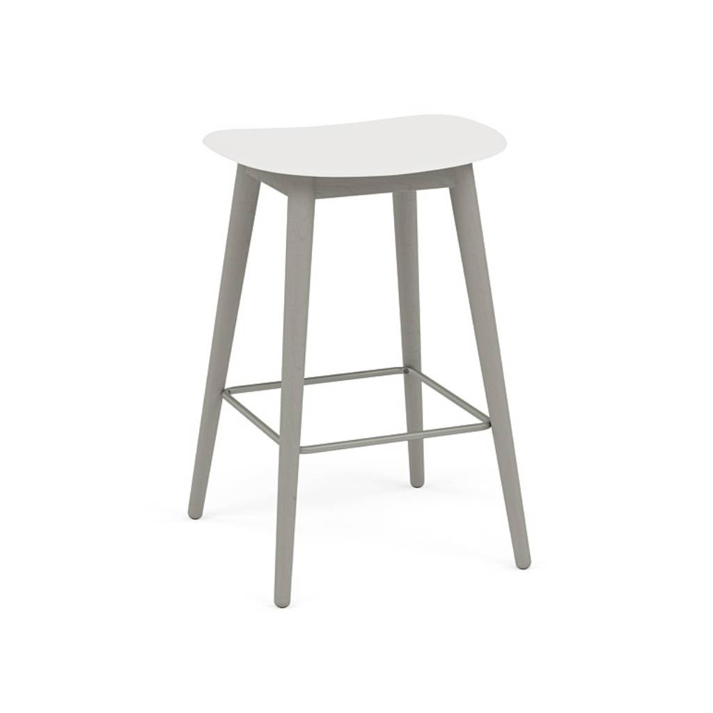 Fiber Bar + Counter Stool: Wood Base + Counter + Grey + Natural White