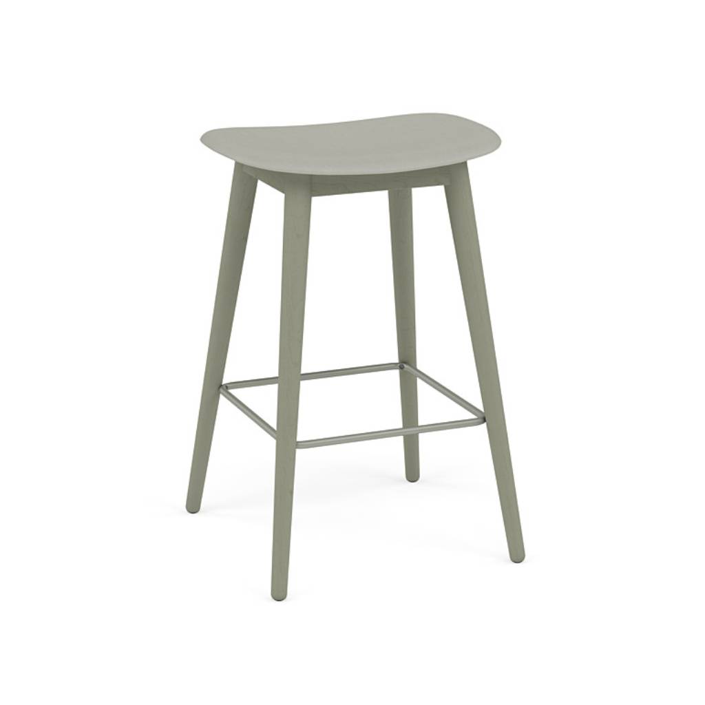 Fiber Bar + Counter Stool: Wood Base + Counter + Dusty Green + Grey