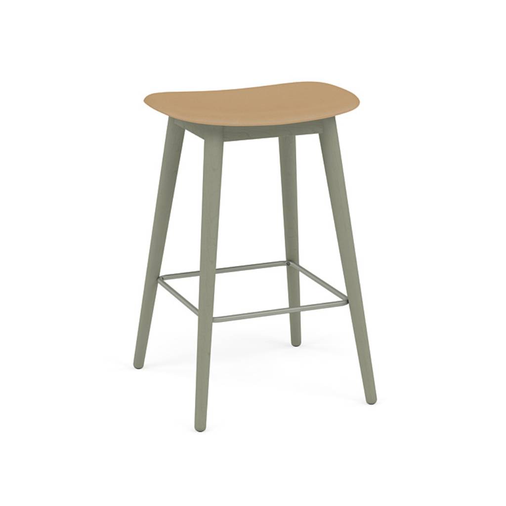 Fiber Bar + Counter Stool: Wood Base + Counter + Dusty Green + Ochre