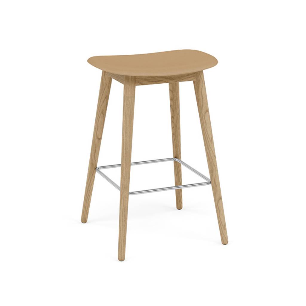 Fiber Bar + Counter Stool: Wood Base + Counter + Oak + Ochre