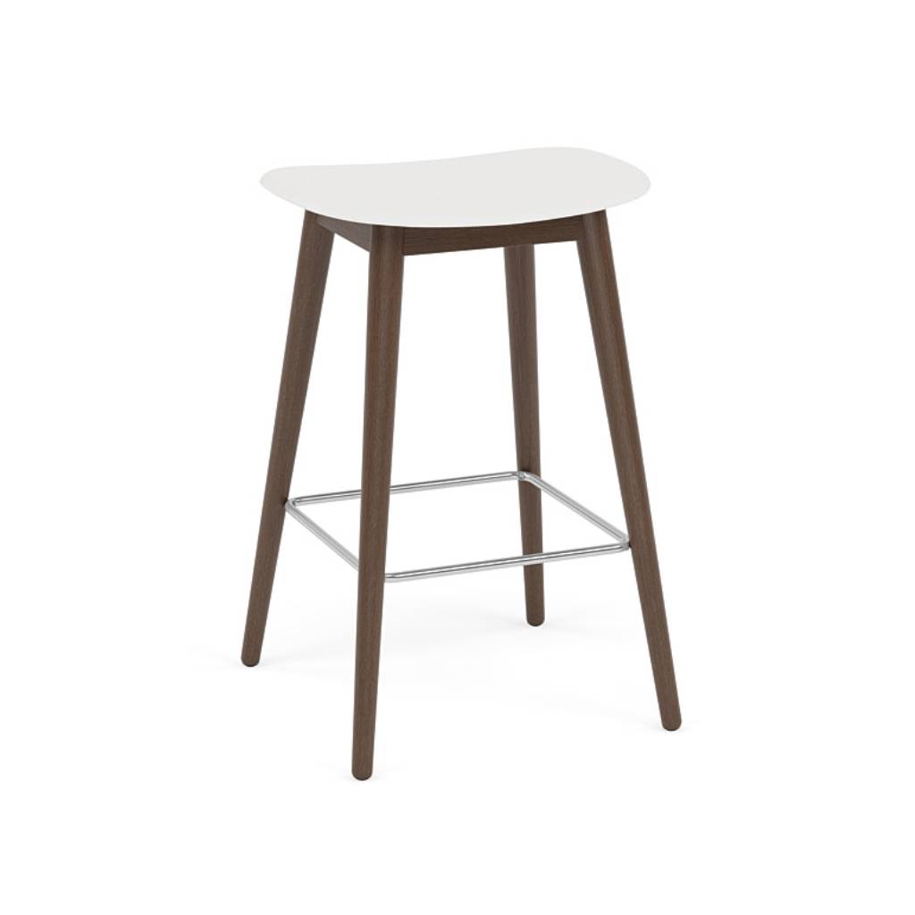 Fiber Bar + Counter Stool: Wood Base + Counter + Stained Dark Brown + Natural White
