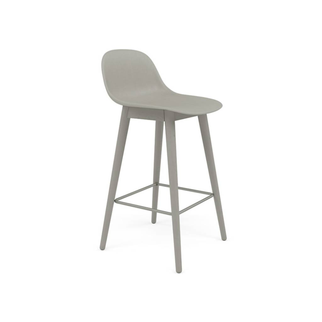 Fiber Bar + Counter Stool With Backrest: Wood Base + Counter + Grey