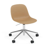 Fiber Side Chair: Swivel Base with Castors & Gaslift + Recycled Shell + Polished Aluminum + Ochre