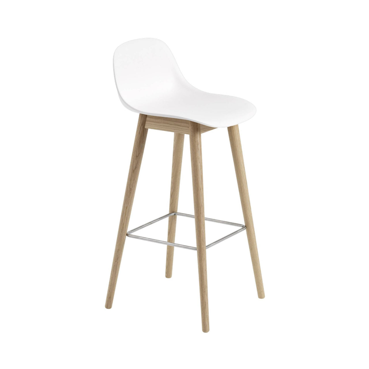 Fiber Bar + Counter Stool With Backrest: Wood Base + Counter + Natural White + Oak