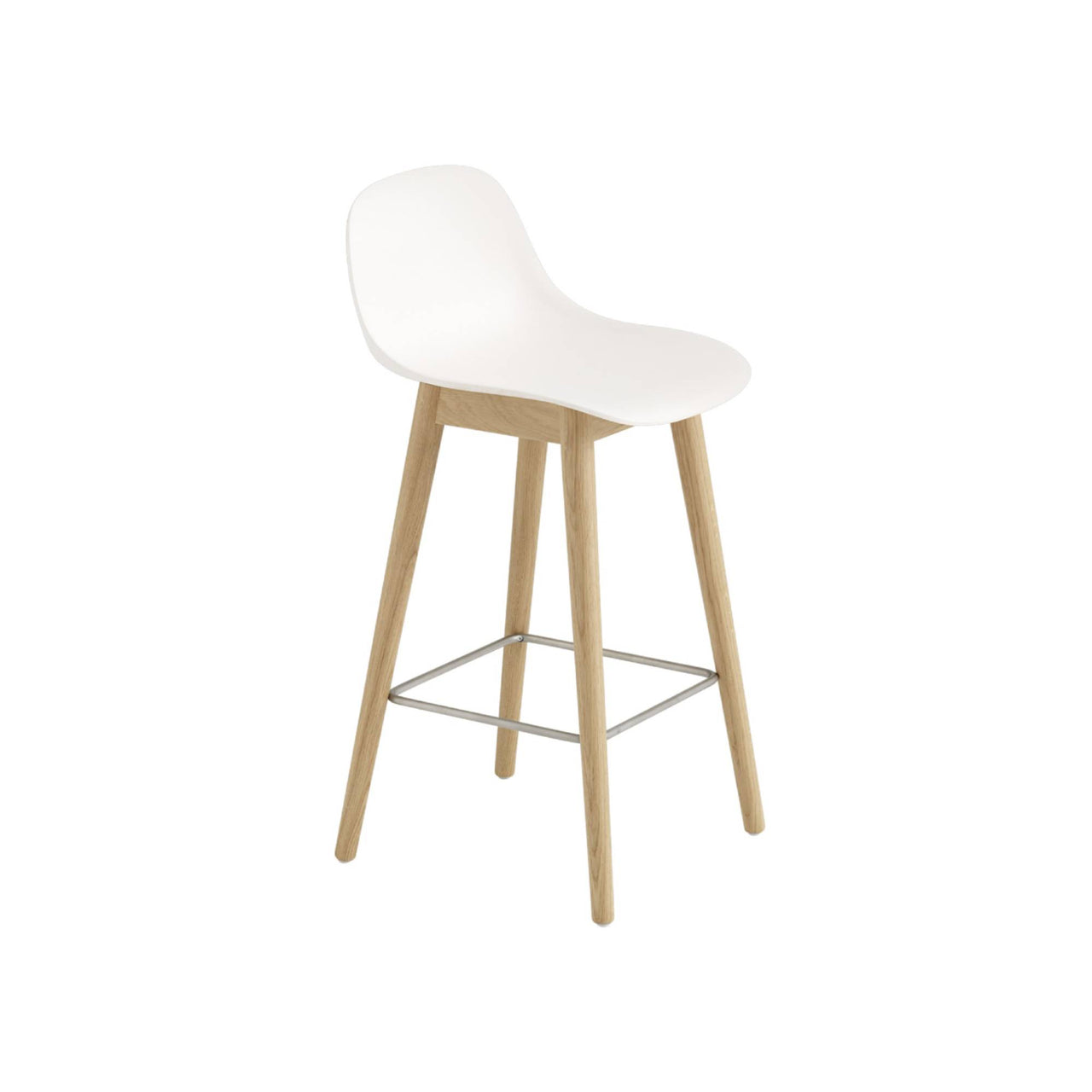 Fiber Bar + Counter Stool With Backrest: Wood Base + Bar + Natural White + Oak