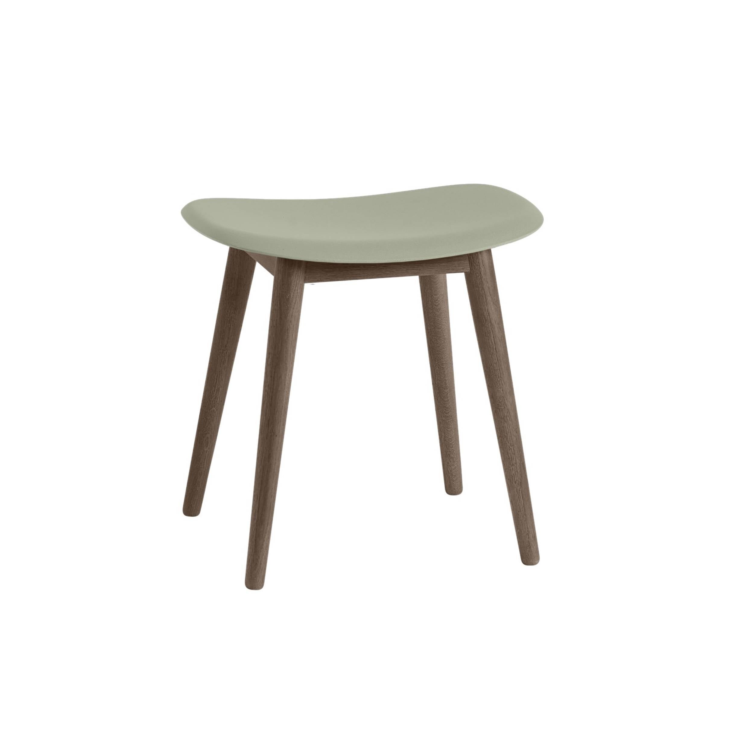 Fiber Stool: Wood Base + Stained Dark Brown + Dusty Green