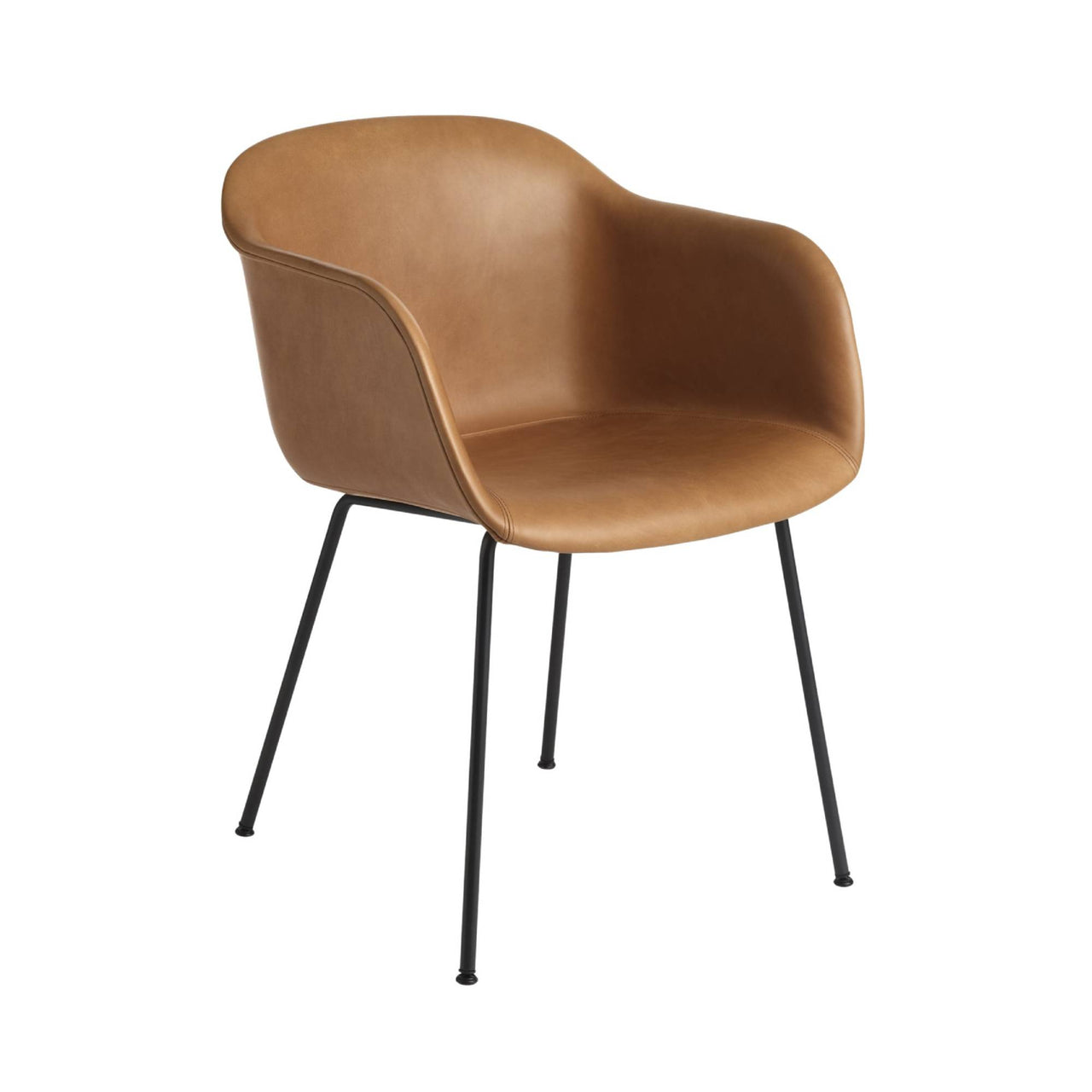 Fiber Armchair: Tube Base + Upholstered + Grey + Stocked: Cognac Refine Leather