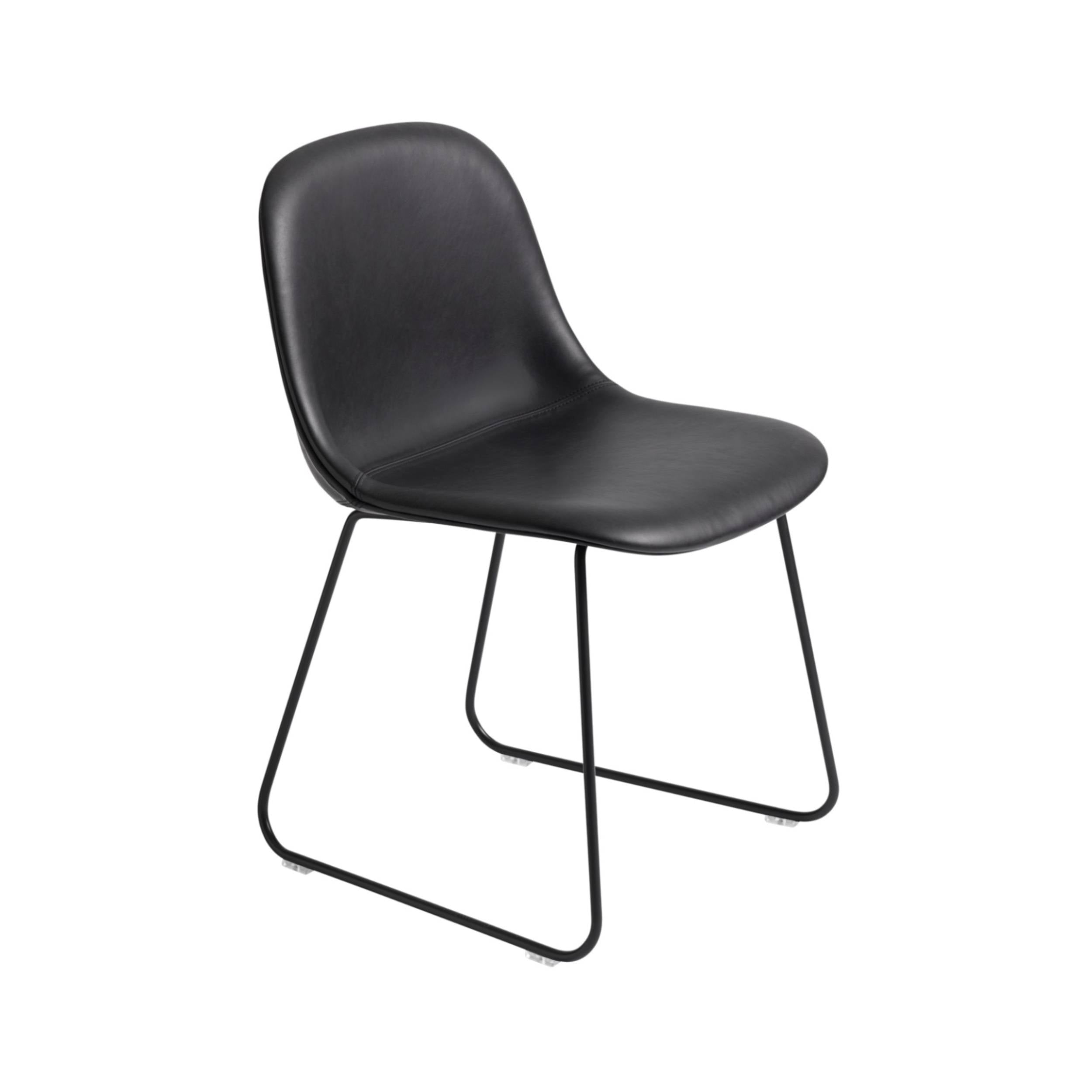Fiber Side Chair: Sled Base + Recycled Shell + Upholstered + Anthracite Black