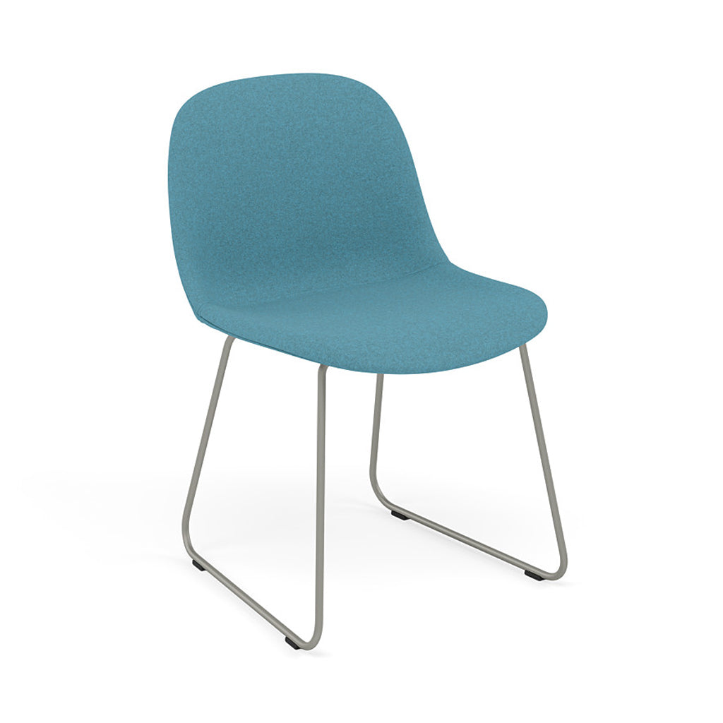 Fiber Side Chair: Sled Base + Recycled Shell + Upholstered + Grey