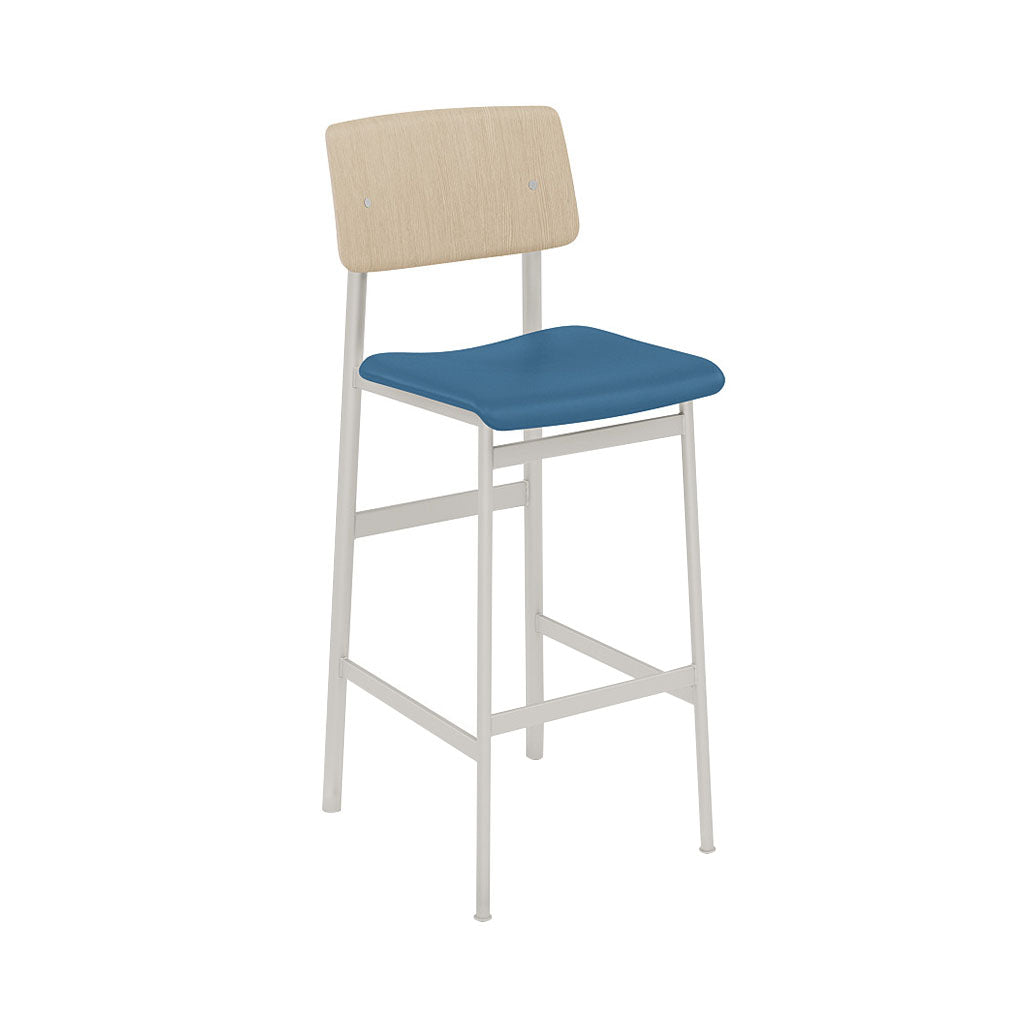 Loft Bar Stool: Upholstered + Grey + Oak