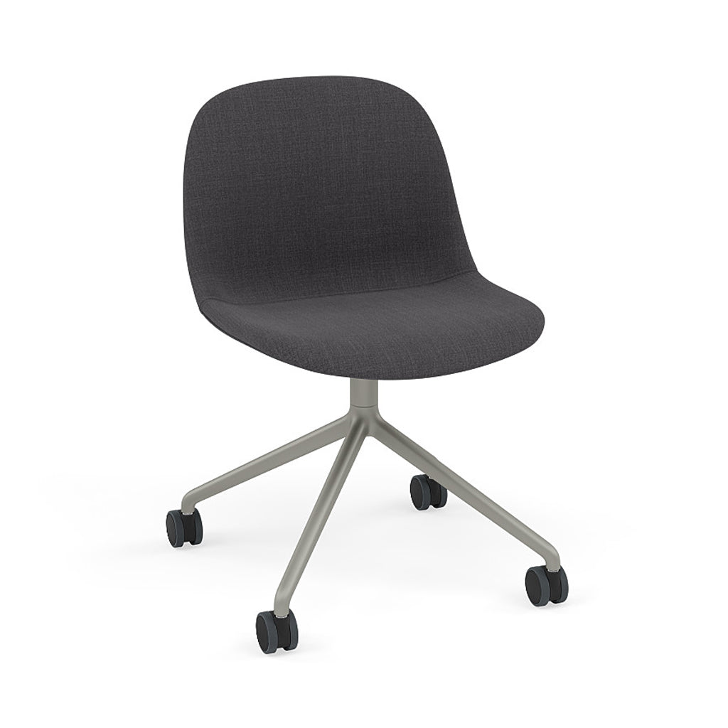 Fiber Side Chair: Swivel Base with Castors + Recycled Shell + Upholstered + Grey