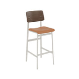 Loft Counter Stool: Upholstered + Grey + Stained Dark Brown