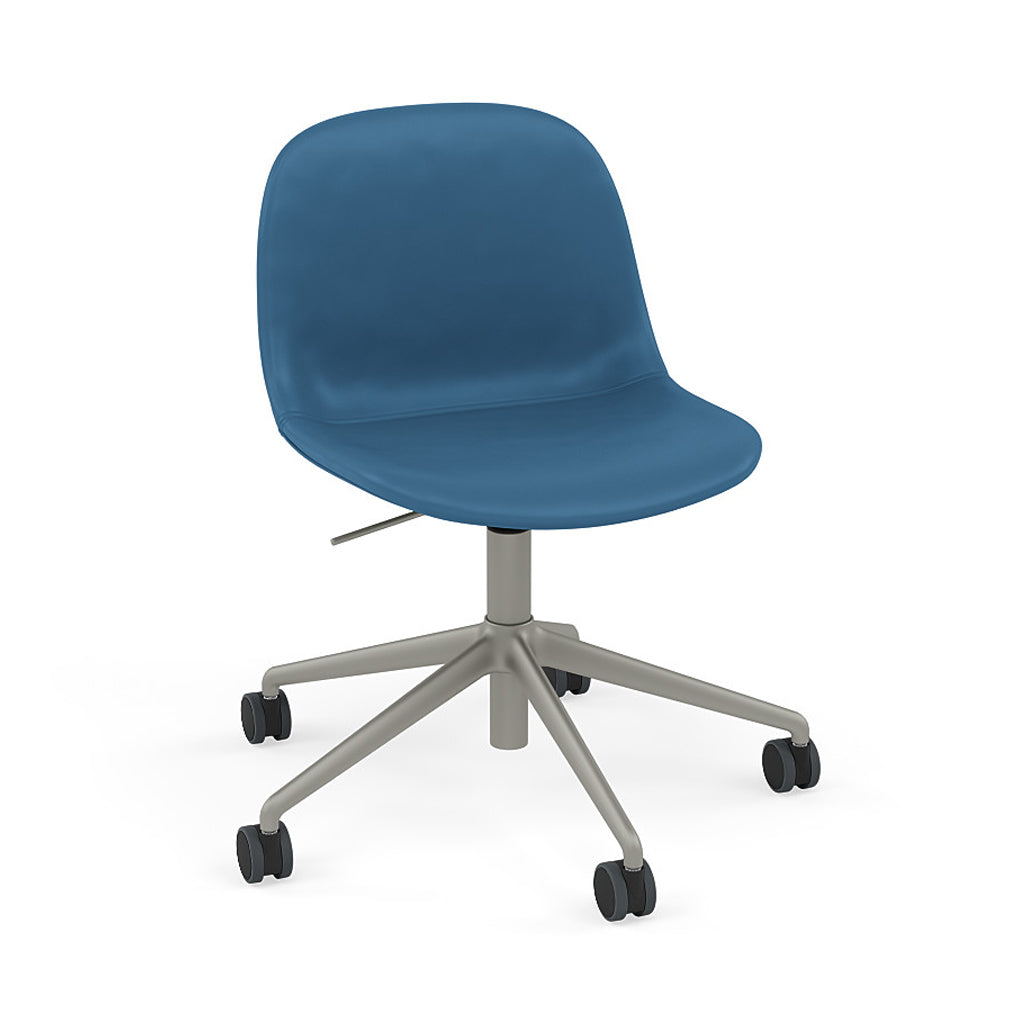 Fiber Side Chair: Swivel Base with Castors & Gaslift + Recycled Shell + Upholstered + Grey
