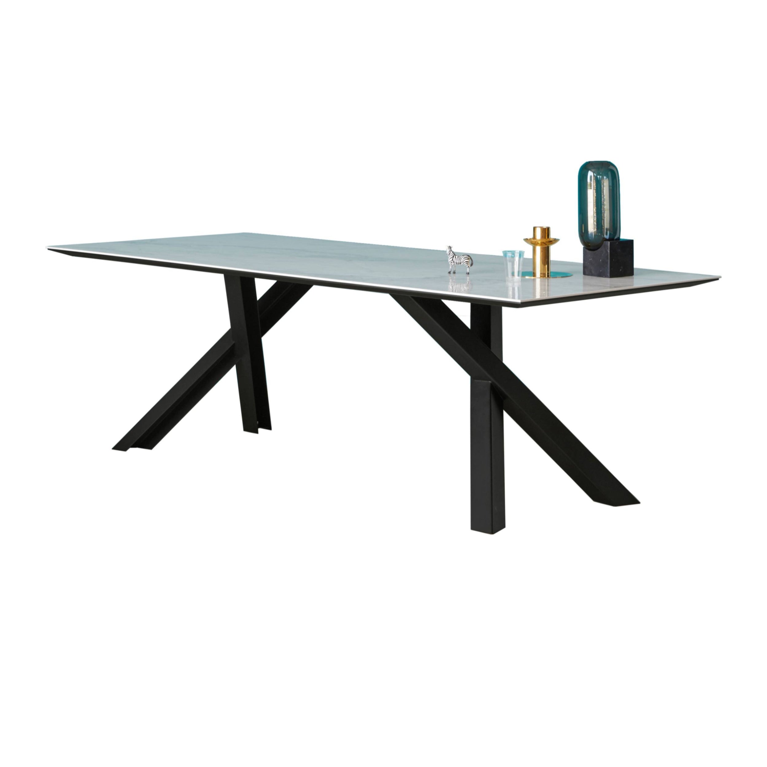 Gustave Dining Table: Medium + Statuario White Ceramic + Lacquered Black