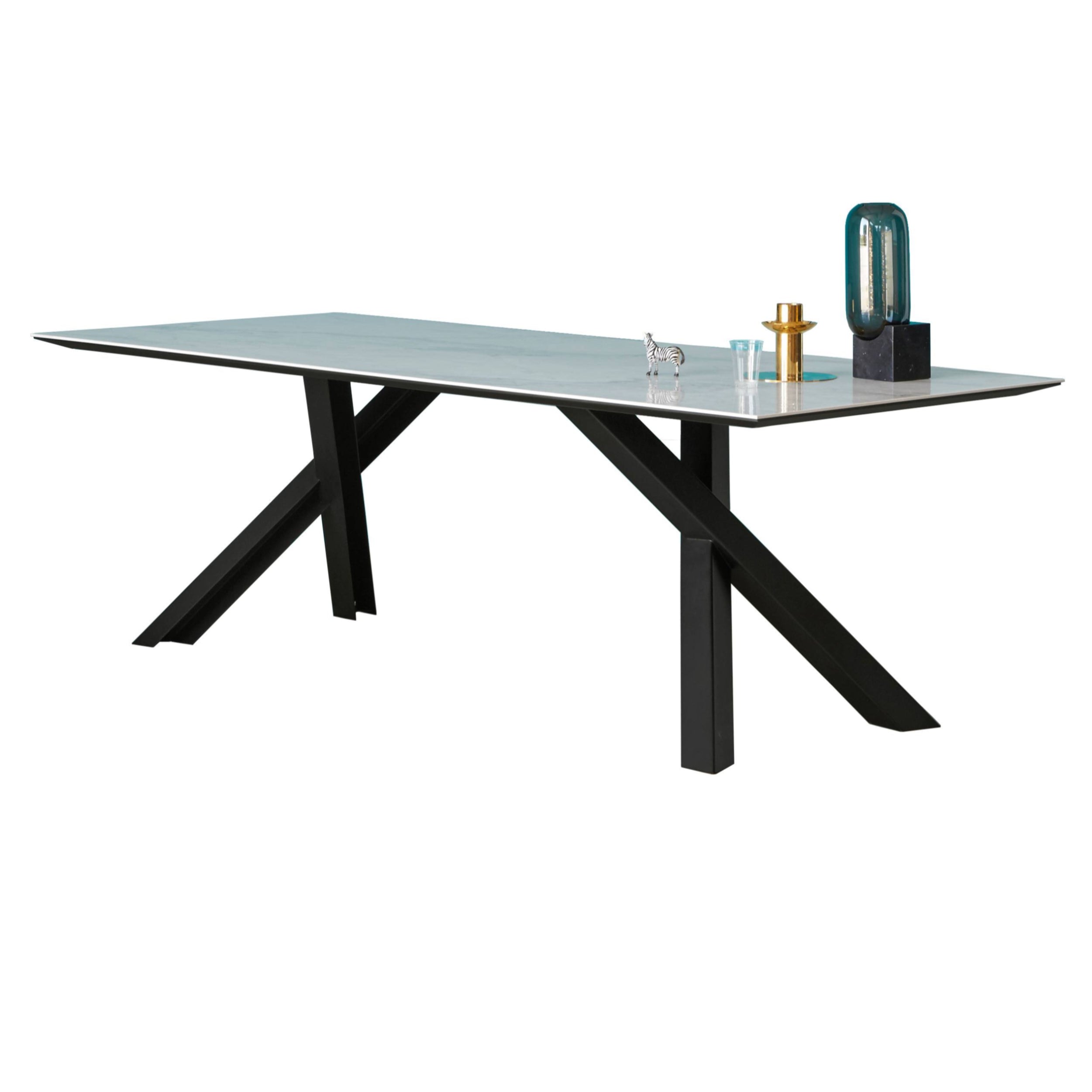 Gustave Dining Table: Large + Statuario White Ceramic + Lacquered Black
