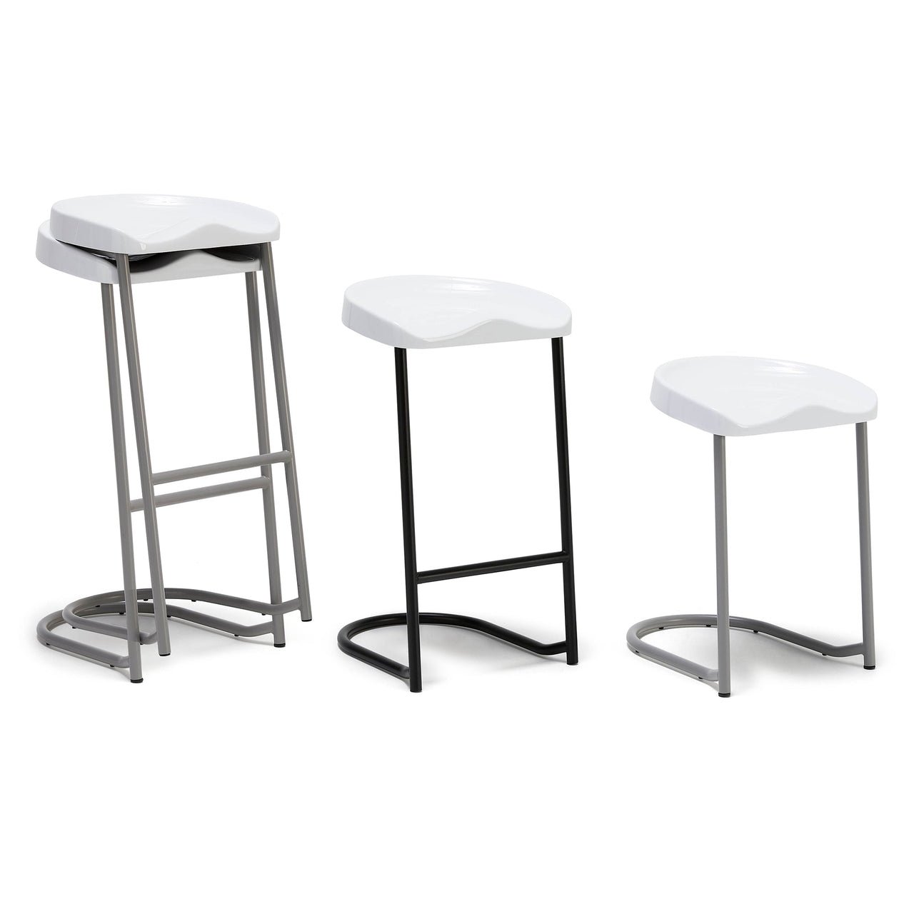 Heidi Stool: Stacking + High + White + Grey + Medium + White + Black + Low + White + Grey