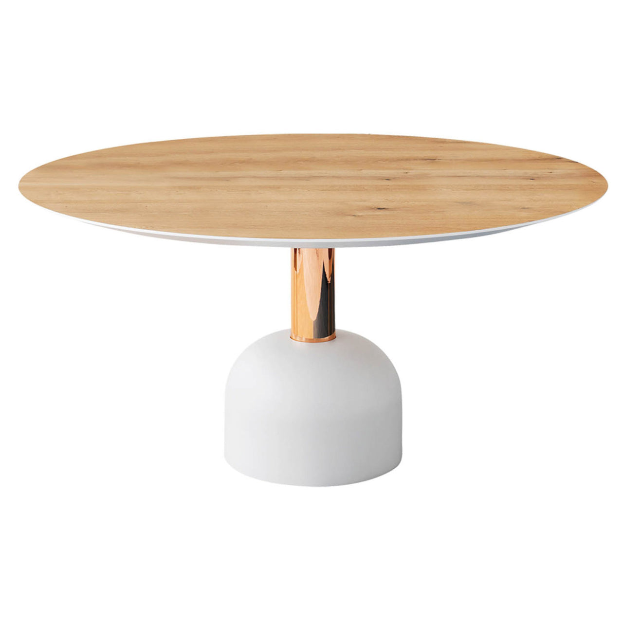 Illo XL Round Dining Table: Vintage Oak + Lacquered White + Copper