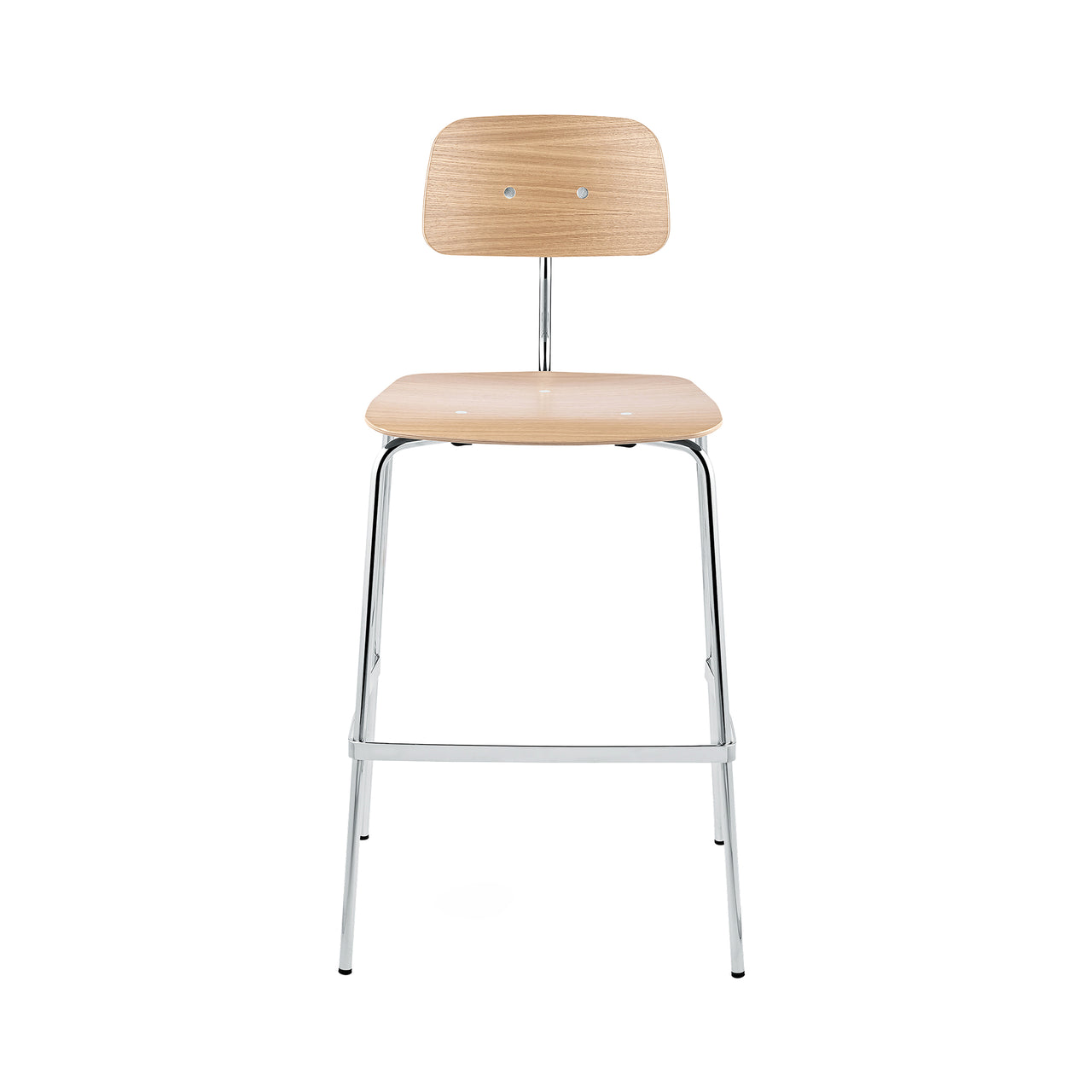 Kevi 2062 Bar Chair: 4-Legs + Oak Veneer + Polished Chrome