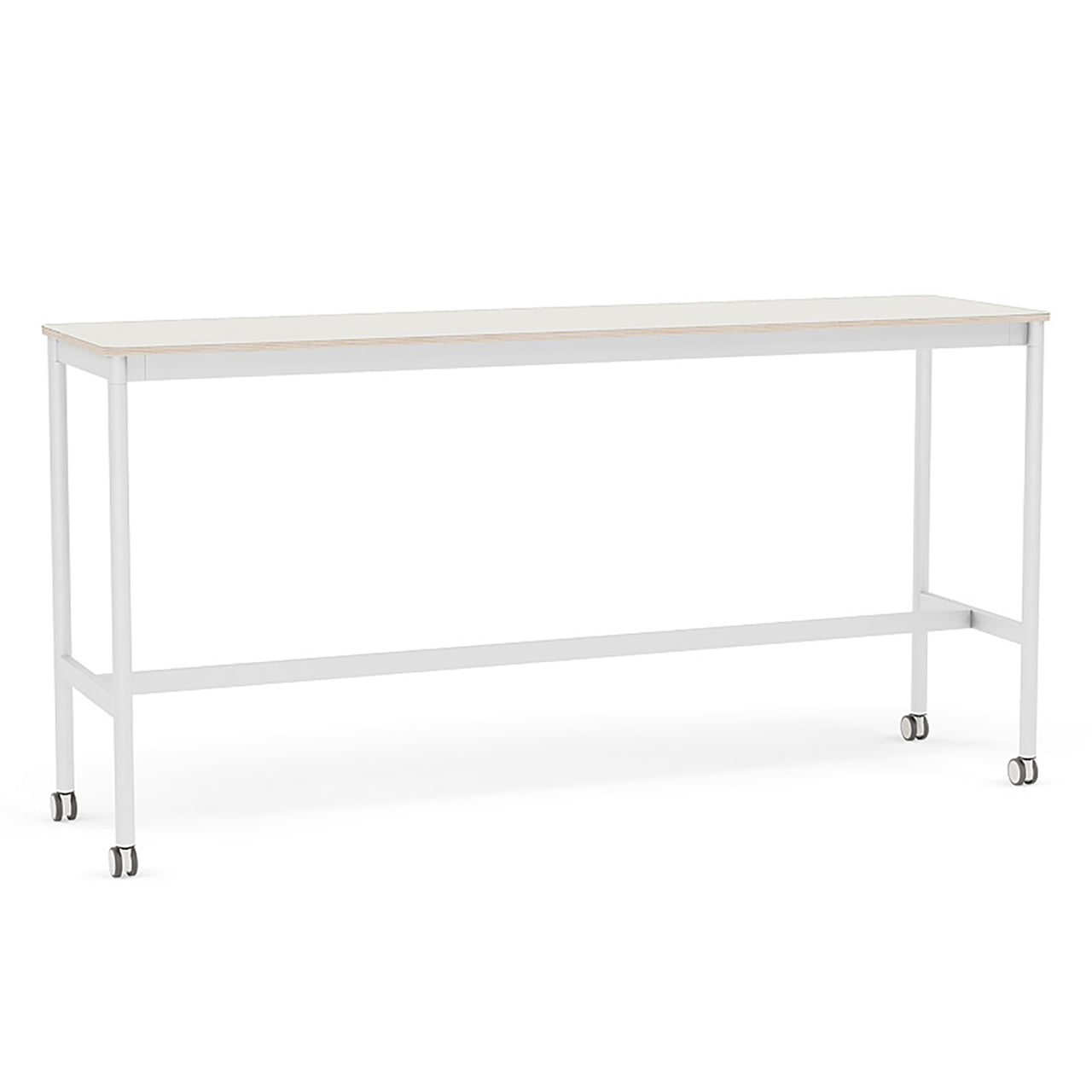 Base High Table with Castors: 190 + White Nanolaminate + Plywood Edge + White