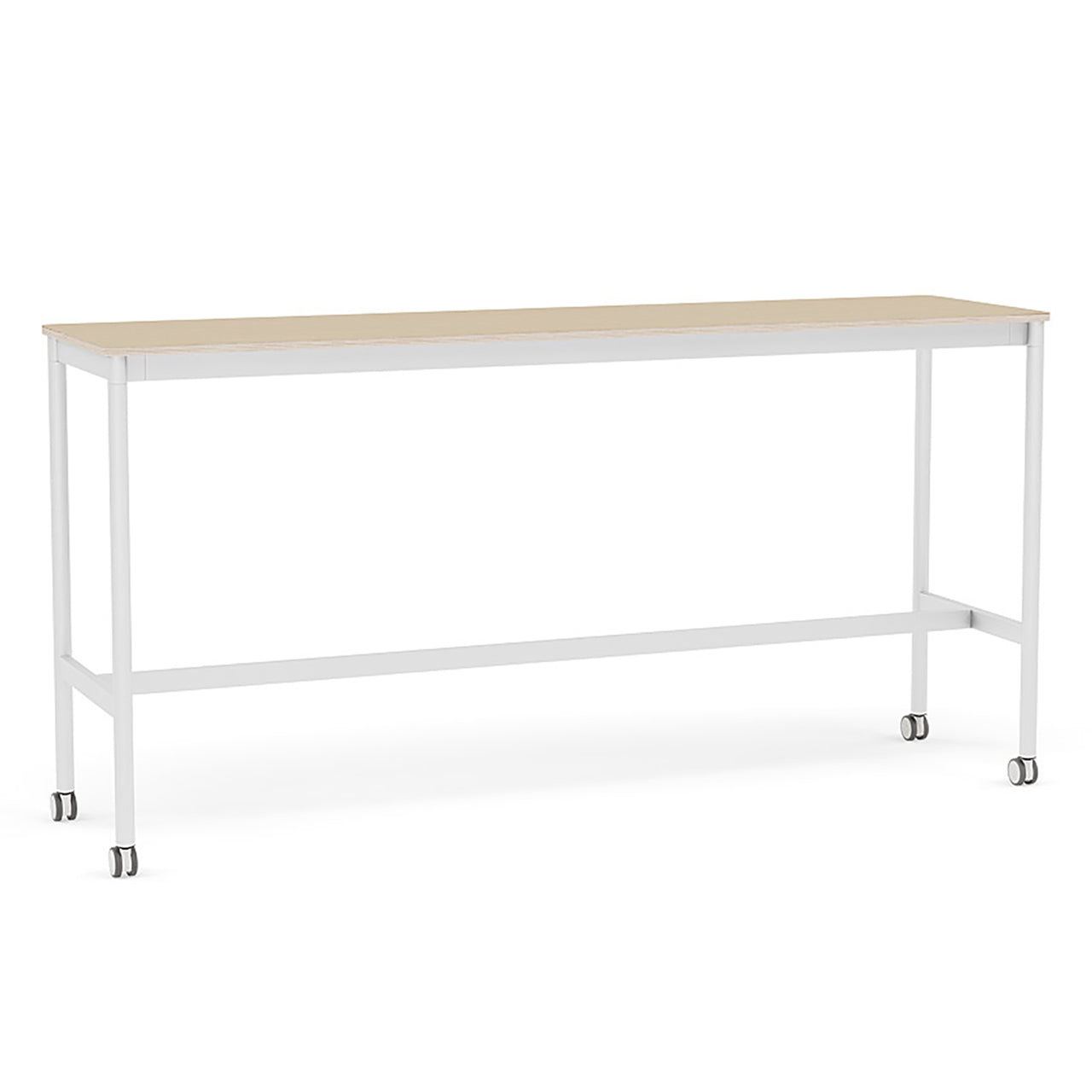 Base High Table with Castors: 190 + Oak Veneer + Plywood Edge + White