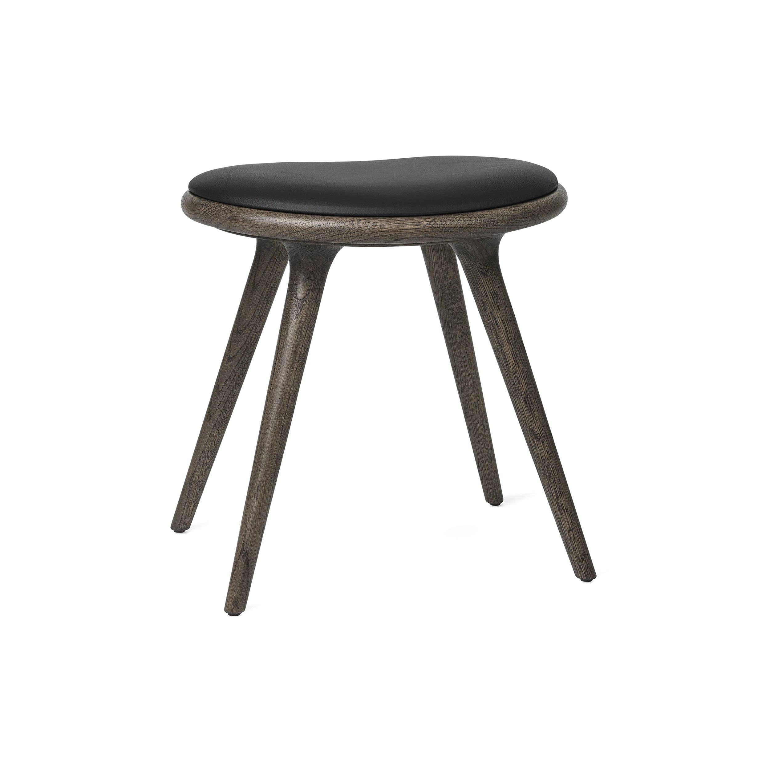 Low Stool: Grey Stained Oak + Black Leather
