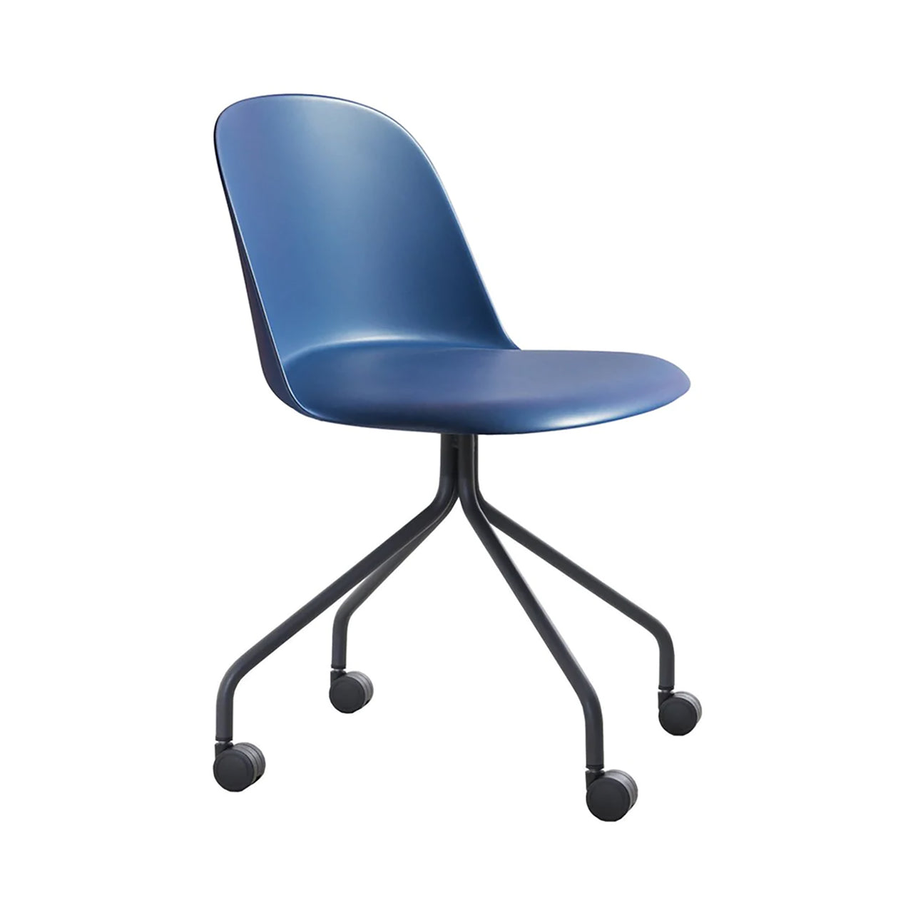 Mariolina Side Chair: Casters + Lacquered Anthracite + Intense Blue