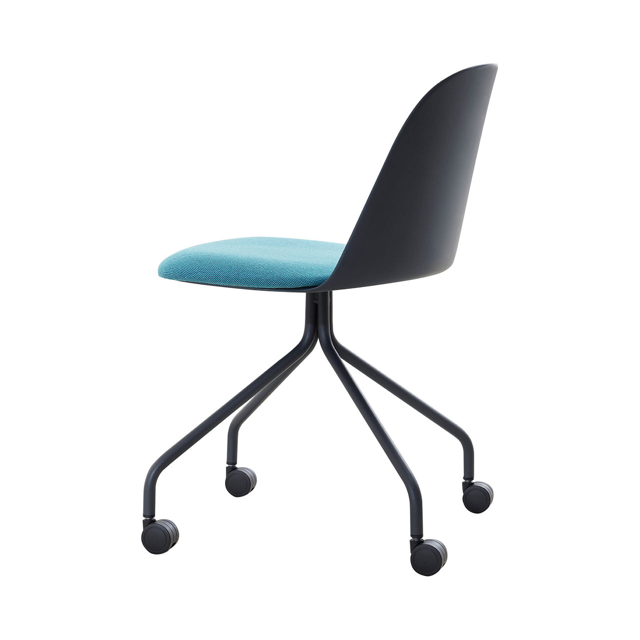 Mariolina Side Chair: Casters + Upholstery + Lacquered Anthracite + Anthracite
