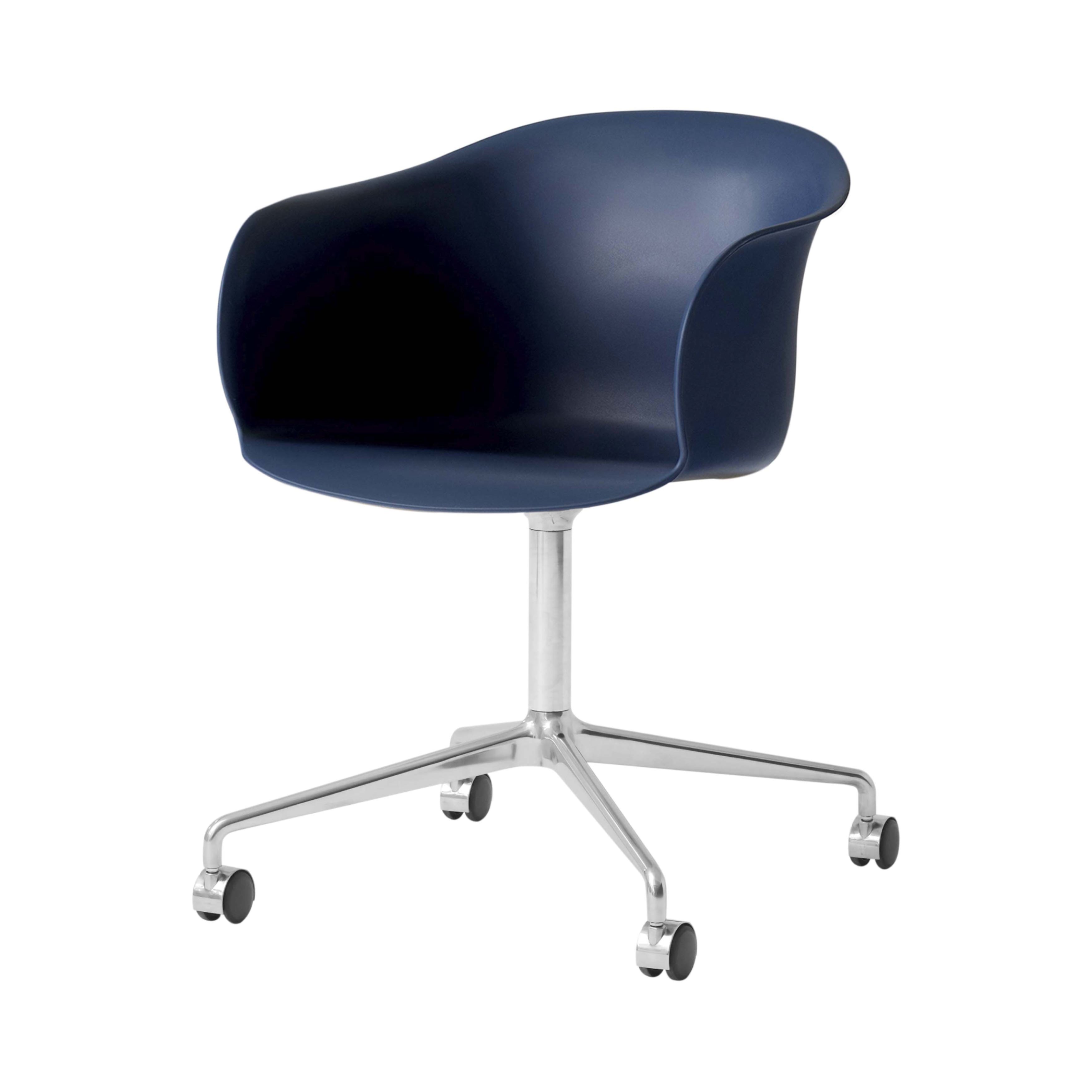 Elefy Chair JH36: Swivel Base + Castors + Midnight Blue + Polished Aluminum