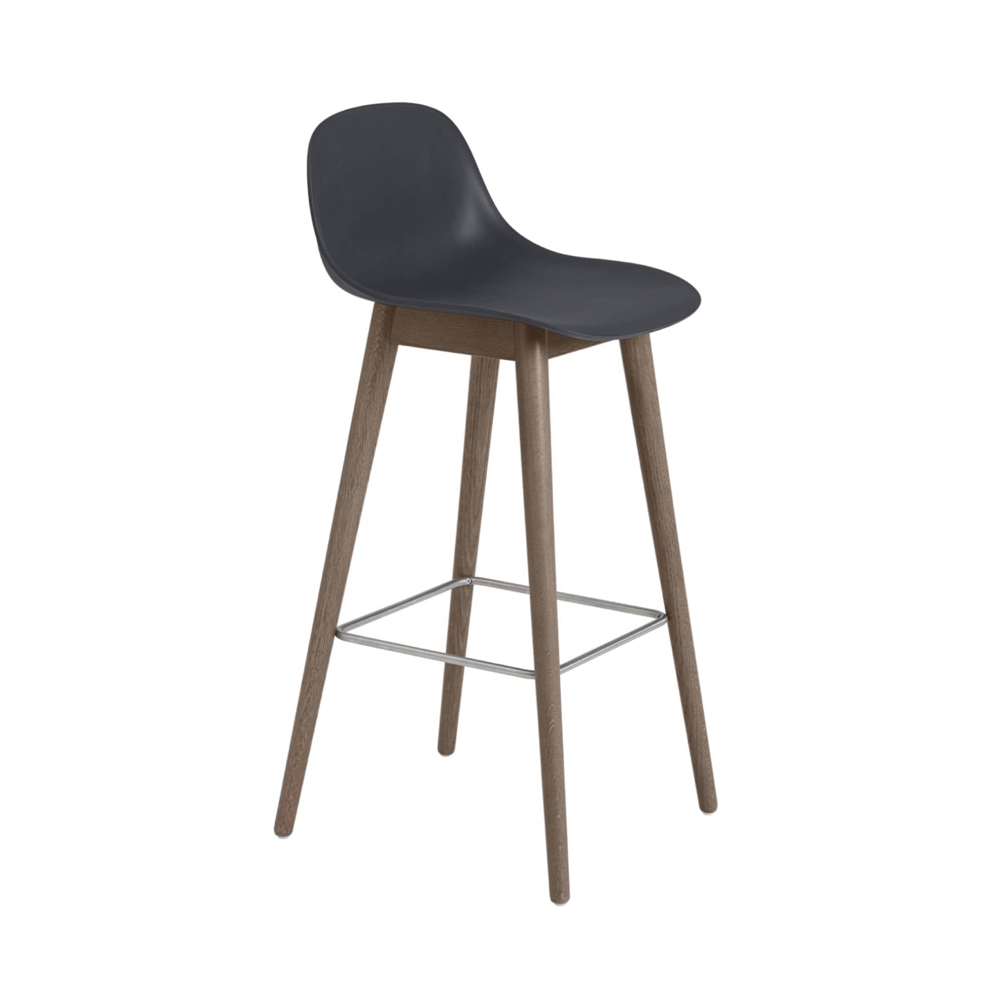 Fiber Bar + Counter Stool With Backrest: Wood Base + Bar + Black + Dark Stained Brown 