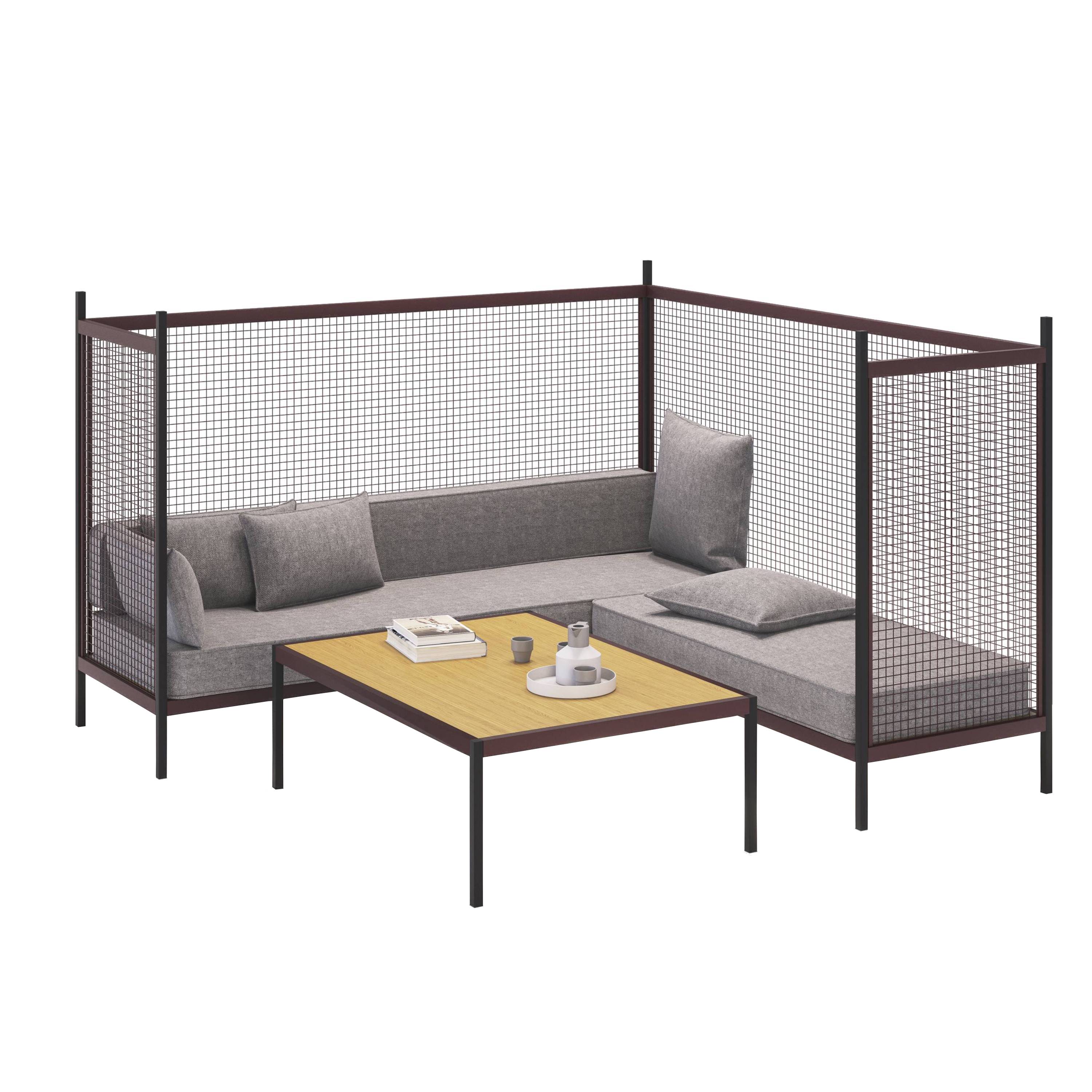 Grid Corner Sofa with Tall Partition: Upholstered + Metal Grid