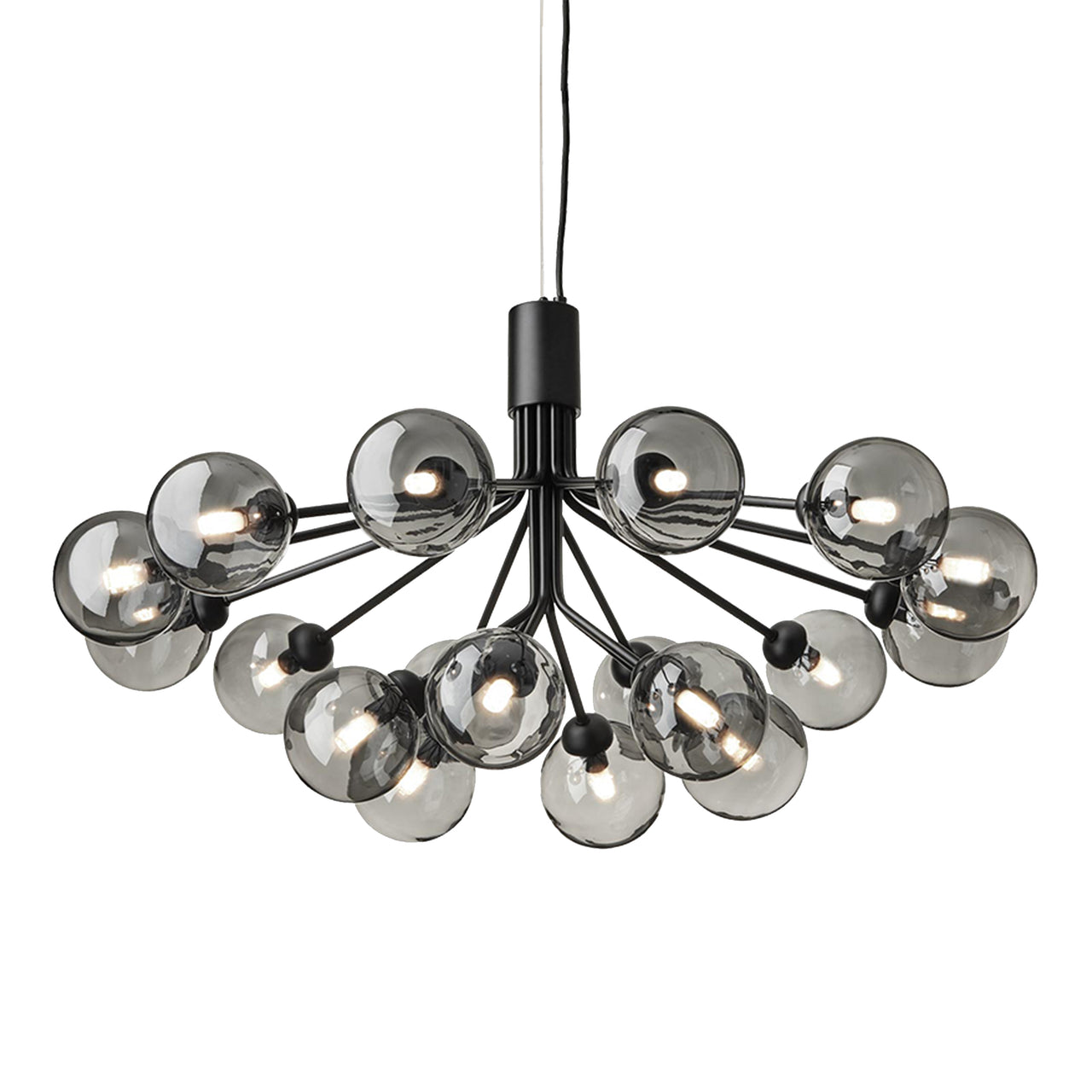 Apiales 18 Chandelier: Satin Black + Optic Smoked + Black